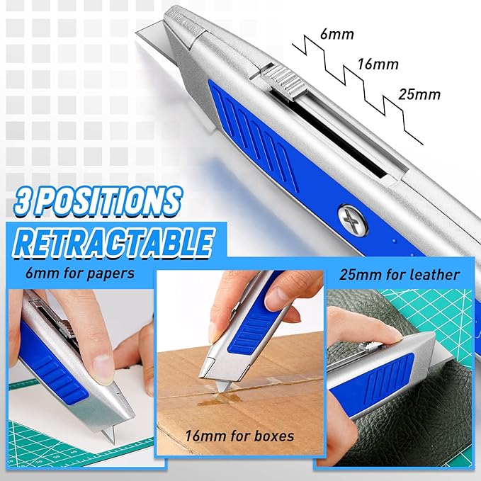 DIYSELF 2 Pack Box Cutter- Sharp Utility Knife- Box Cutters Heavy Duty for Carpet, Cardboard, Paper- Razor Knife- Box Opener- Cardboard Cutter- Exacto Knife- Retractable Knife (Blue)