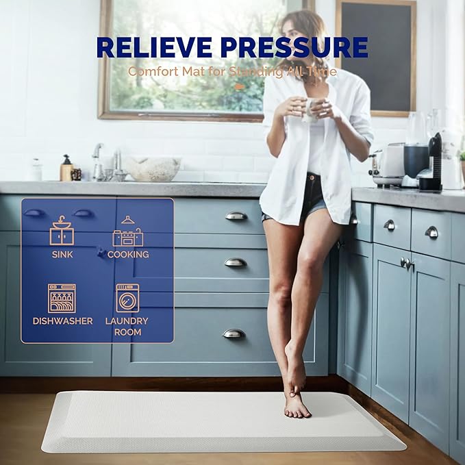 FEATOL Anti Fatigue Mats for Standing, 9/10 Extra Thick Ergonomic Standing Desk Mat, Comfort & Durable Memory Foam Standing Mat at Home,Office All Day (17" x 24", White, 2PC)