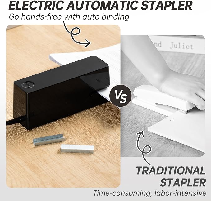 Deli Electric Stapler, Automatic Staplers for Desk, 25-Sheet Capacity | with 2000 Staples & Staple Remover, No-Jam, AC or Battery Powered Staplers for Office Home School, Black