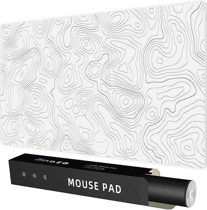Extra Large Gaming Mouse Pad with White Topographic, XXL Mousepad, Big Mouse Mat Desk Pad, Non Slip Keyboard Pad for Gaming Computer Laptop PC Office Desk Accessories