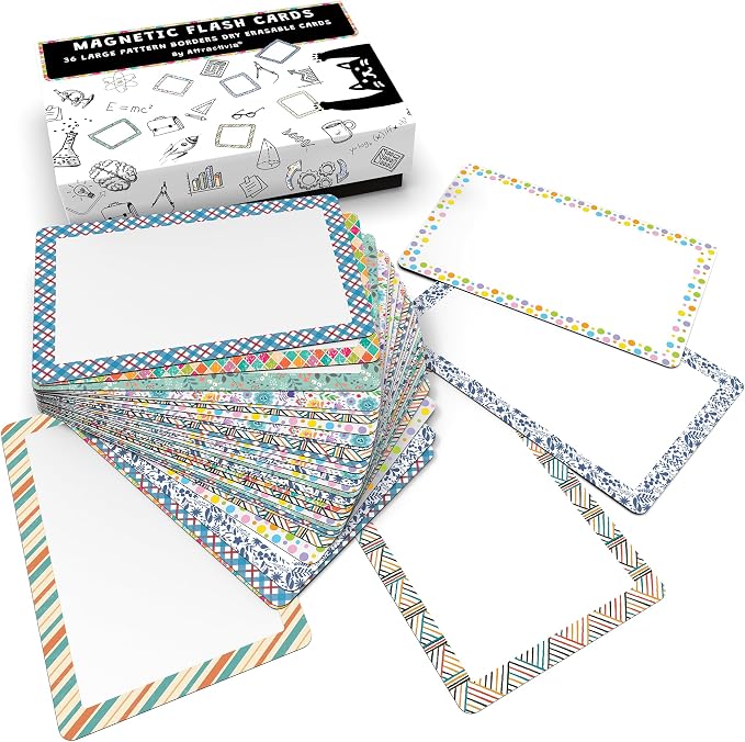 Dry Erase Magnetic Labels 5.6 x 3.7 in, Pattern Borders, Large Dry Erase Magnets, 36-Pack, Erasable Write-On All-Purpose Labels, for Office, Education, Home, Whiteboard