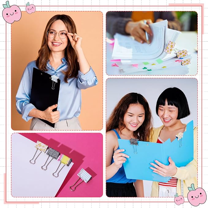 Thenshop 12 Pcs Back to School Teacher Gifts Extra Large Teacher Binder Clips 2'' Giant Metal Paper Clamps with Pencil Composition Book Design Clip for Student Classroom Office Back to School Supplies