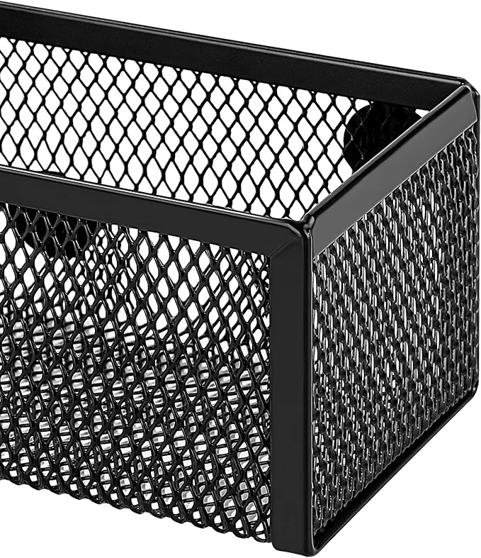 Amazon Basics Magnetic Storage Baskets, Mesh Organizers for Office Supplies and Workspace, 6" x 2.5" x 2.2", Black, 3-Pack