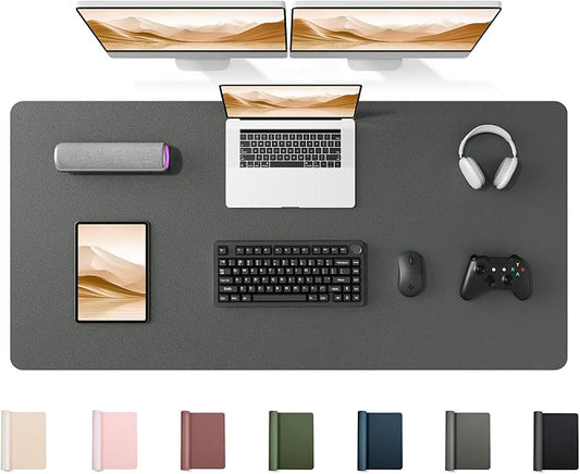 YSAGi 55" x 24" Large PU Leather Desk Mat for Keyboard and Mouse - Waterproof Non-Slip Desk Pad Protector for Office, Home, Writing Desk, Dark Grey