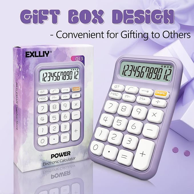 Desk Calculator, 12-Digit Large LCD Display and Big Buttons | Cute and Aesthetic Design for Office Work, School, Home Study, and Everyday Use