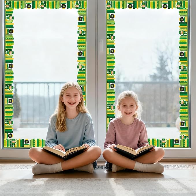 BeYumi Shamrock Bookshelf Border Trim - 65ft St Patrick's Day Green Books Rolled Border Trim Green Shamrock Bookshelf Bulletin Board Set Library Classroom Office Chalkboard Home Wall Party Decoration