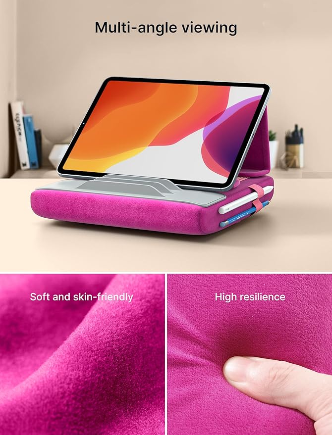 JSAUX Tablet Pillow Stand, Tablet Stand Holder Dock for Lap, Bed and Desk Compatible with iPad Pro 11 10.5 9.7 10.2 Air Mini, Kindle, Tablets, Phones, E-Reader and More 4-11'' Devices Purplish Red