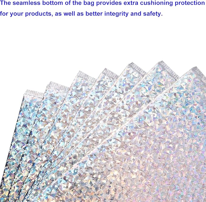 30 PCS Holographic Bubble Mailers 15.7 x 11.8 Inch, Silver Padded Envelopes Self Sealing Metallic Bubble Lined Adhesive Cushion Envelopes for Shipping, Mailing