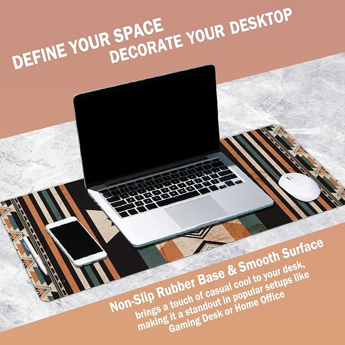 Aztec Western Mouse Pad, Western Desk Mat Accessories 23.6x11.8 | Vintage Aztec Desk Mat, Native American Mouse Pads, Western Desk Accessories, Cowboys Gaming Mats,Western Office Decor