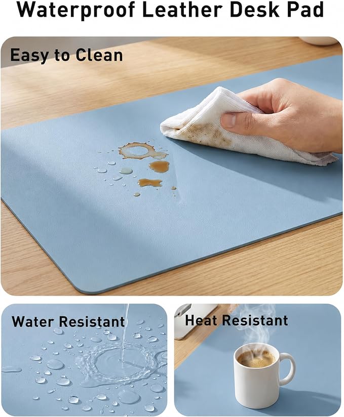 Aothia Faux Leather Desk Mat for Keyboard & Mouse (Sky Blue, 42" x 17") | Large desk mat for keyboard, mouse and laptop, creating a clean, organized workspace for work, study and everyday use