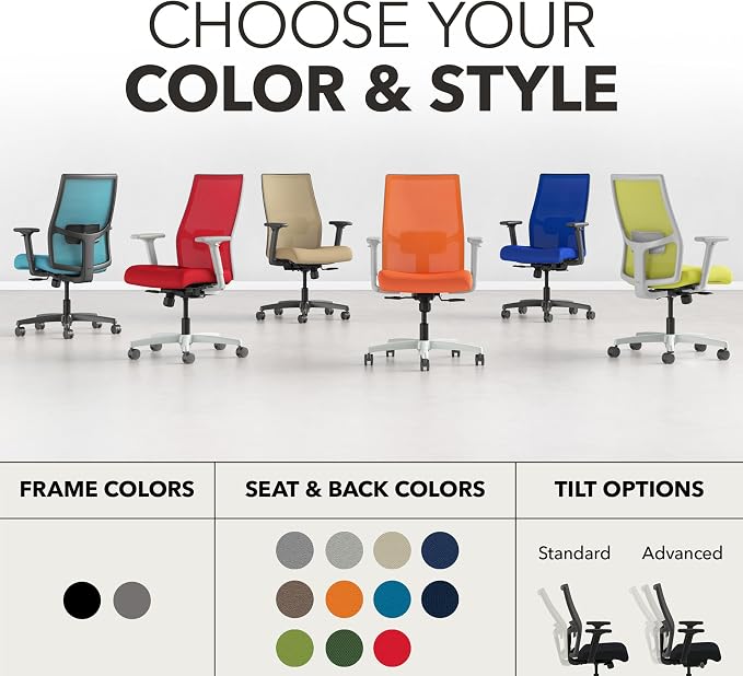 HON Ignition 2.0 Ergonomic Office Chair, Lumbar Support, Desk Chair, Leaf | Ergonomic office desk chair with lumbar support, adjustable arms, office decor, workstation comfort for focused productivity
