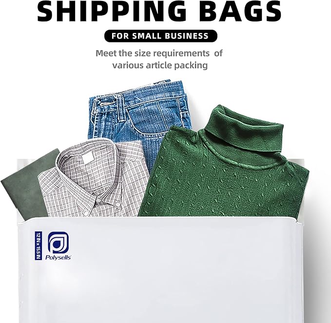 POLYSELLS 50 pcs 12x15.5 Inches White Poly Mailers Shipping Envelopes, Strong Adhesive Sealing, Waterproof, and Tear-resistant Postal Mailing Bags for Clothing and Accessories