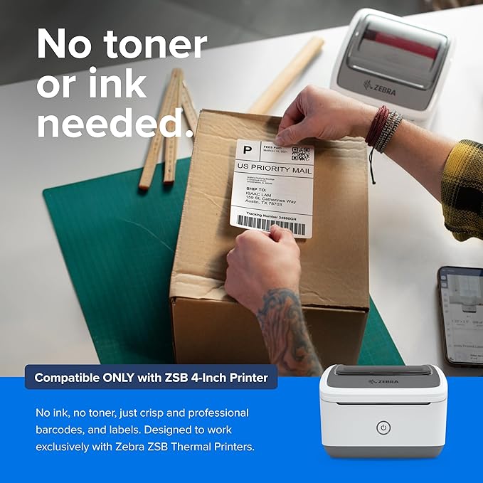 ZEBRA ZSB Series Labels - Potato Starch-Based Printer Label Paper - Recyclable Cartridge for Stickers - Versatile, Cloud-Based Adhesive - Shipping, 4" x 6"