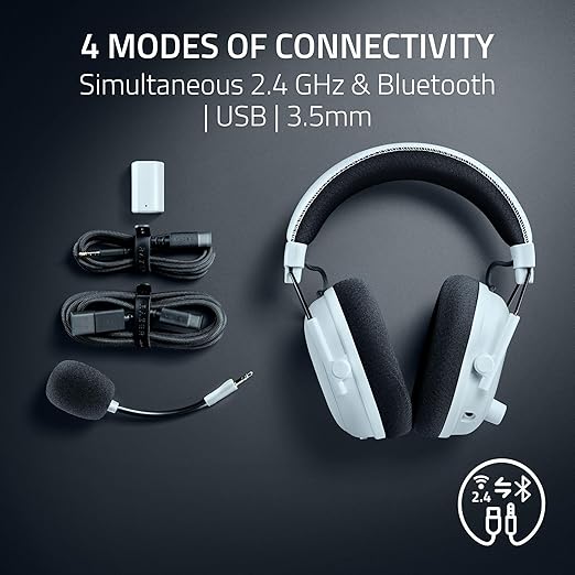 Razer BlackShark V3 Pro Wireless ANC Gaming Headset for PC: Full Band Mic - 50mm Drivers - 2.4 GHz, Bluetooth, USB, 3.5mm - Works with Mac, PS5, Nintendo Switch, Smartphone - 70 Hr Battery - White