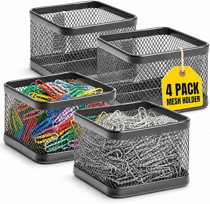 1InTheOffice Mesh Paperclip Holder For desk, Paperclip Holder Desk Accessories Holder (4 Pack)