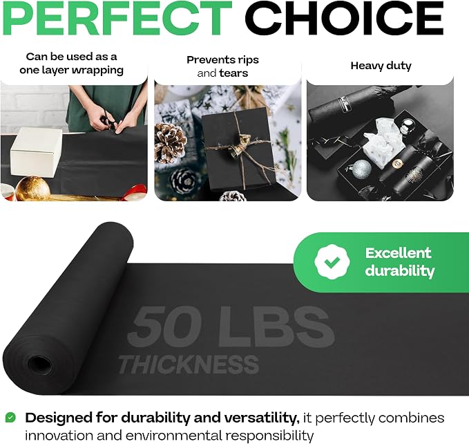 Black Kraft Paper Roll 36" x 1200" (100 feet) with Cutter - USA-Made | Quality Paper 50lb Thickness for Wrapping, Packing, Moving, Shipping, & Crafts/Arts - Natural Kraft Material by IDL Packaging