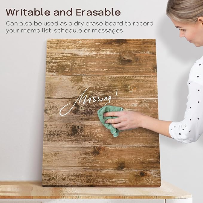 Decorative Magnetic Board for Wall, 24''x18'' Dry Erase Board, Brown Wood | Magnet Board, Display Board, Wall Mounted, for Home, Office, Kitchen, 2 Markers, 6 Magnets