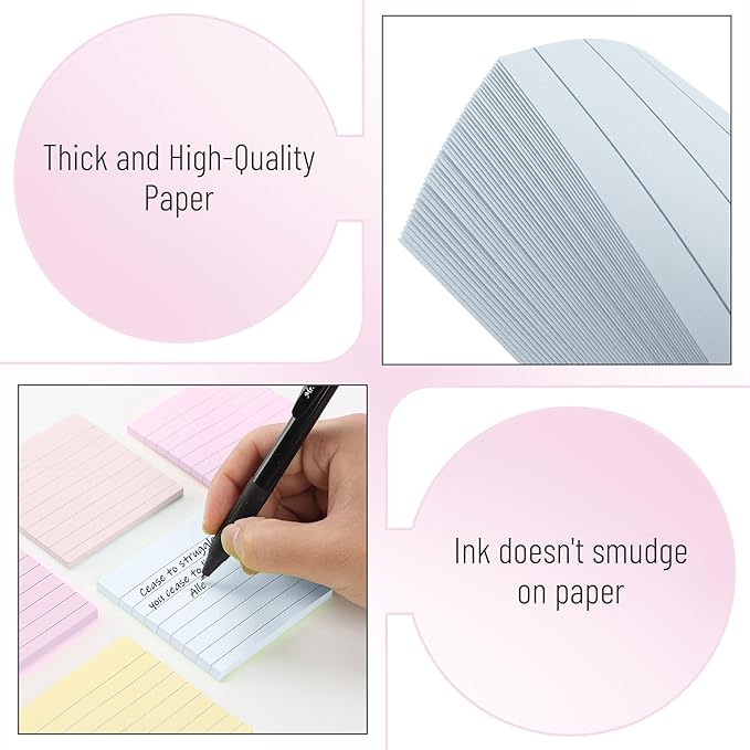 Mr. Pen- Lined Sticky Notes 3x3, 6 Pads, 45 Sheet/Pads, Pastel Colors, Sticky Notes with Lines, Sticky Note Pads, Stocky Notes for Bible Journaling