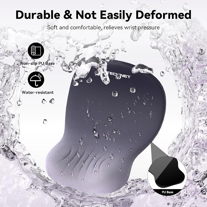 TECKNET Ergonomic Mouse Pad with Wrist Rest, Smooth Surface & Non-Slip Base | Memory Foam Mousepad with Wrist Support, Ergonomic Middle Concave for Laptop/PC, Pain Relief for Home Office Gaming, Gray