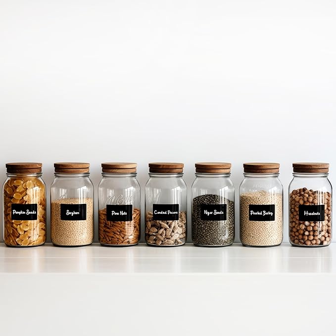 200 Chalkboard Labels for Food Containers, Reusable Black Stickers with Chalk Marker, Removable Pantry Chalk Board Jar Labels Stickers for Glass Jars, Storage Food Mason Jars, Kitchen Organization