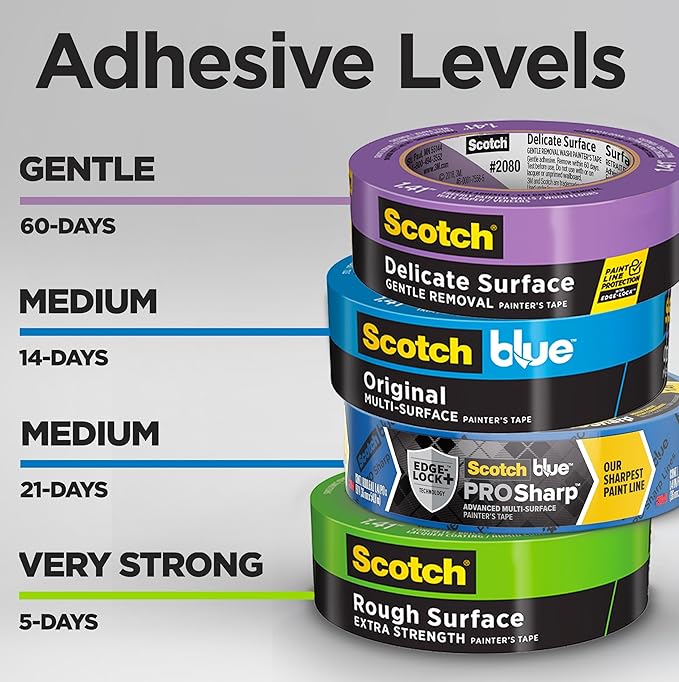 Scotch Delicate Surfaces Painters Tape, 0.94 in x 60 yd, Damage-Free Painting Prep, Protect Delicate Surfaces, UV & Sunlight Resistant, Solvent-Free Adhesive, Indoor Masking Tape, 1 Roll (2080EL-24E)