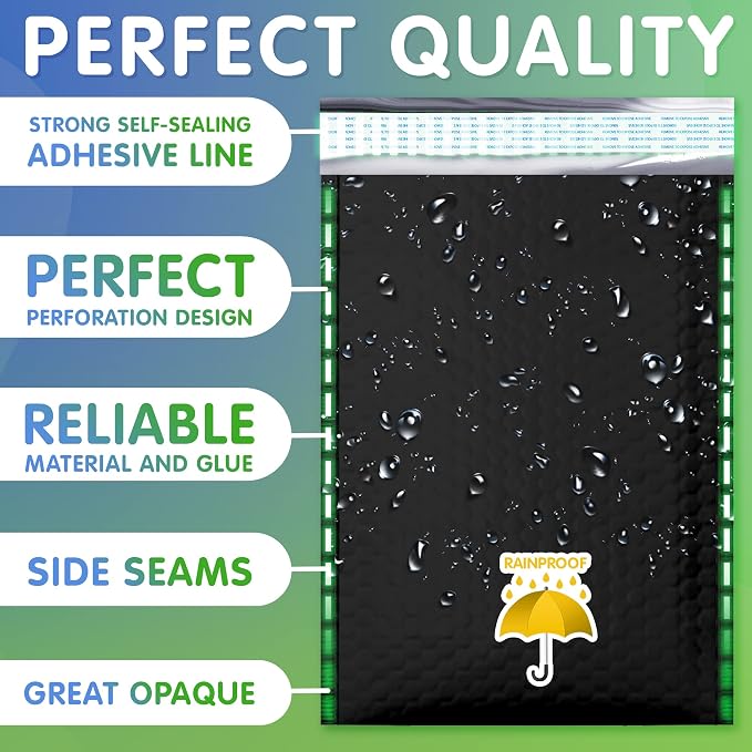 Glamour Metallic Bubble Mailers 9.5 x 13.5 Inches Matte Black, 200 Pack Padded Envelopes for Shipping, Mailing, Packaging Protection