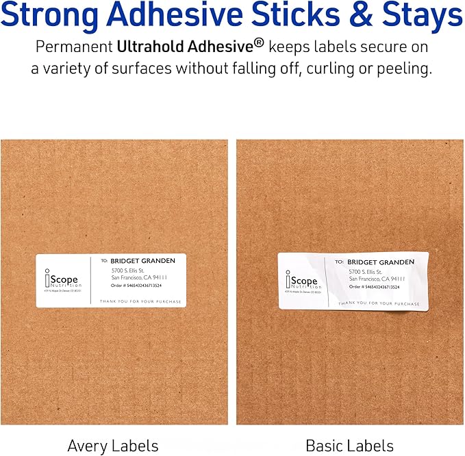 Avery Durable Waterproof Shipping Labels with Sure Feed Technology, 3-1/3" x 4", White, Laser Compatible, 300 Blank Labels Total, Great for Mailing, Branding, and More (5524)