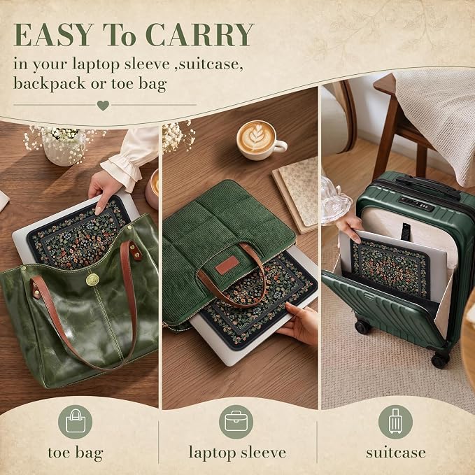 iCasso Aesthetic Small Mouse Pad, 9.5x7.9in,Home Office, Black Floral | Mini Portable Travel Mousepad, Anti-Slip and Comfortable Cloth Mouse Mat with Stitched Edges for Computer, Home
