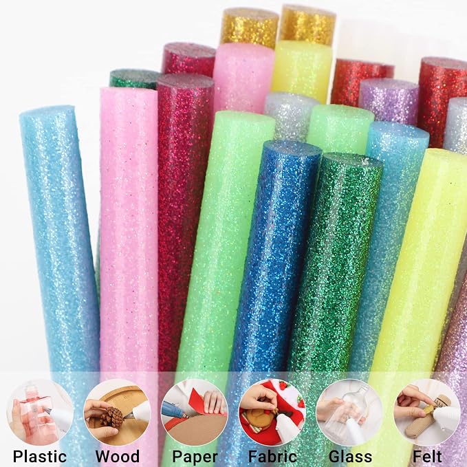 Manarty Glitter Color Hot Glue Sticks, 48 PCS Full Size Hot Melt Gluing Sticks Colored, Craft Adhesive Waxing Sticks Bulk for Cards, Sealing, Decoration, Art, DIY, Stamp, 0.43" Dia x 4" Long
