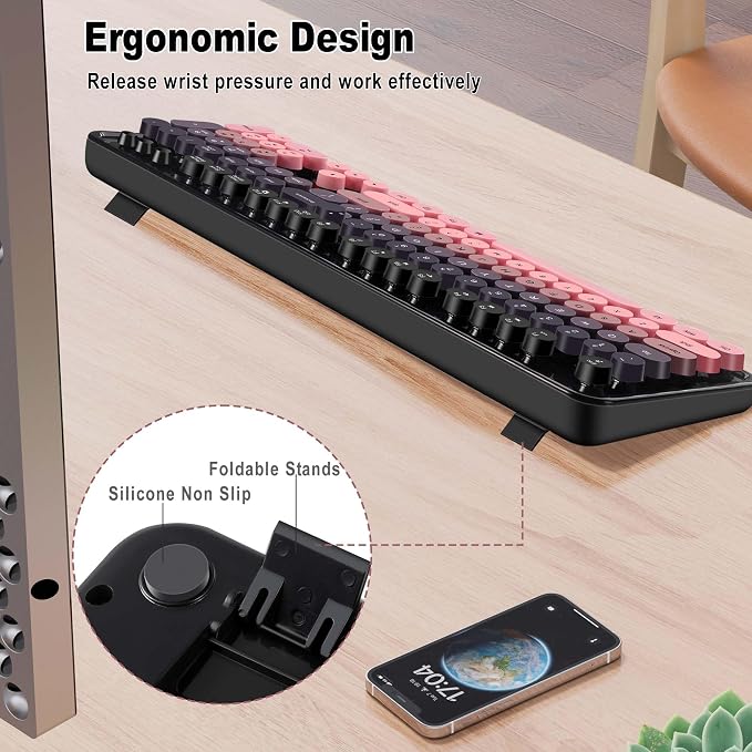 Cute Typewriter Wireless Keyboard and Mouse Combo Black and Pink | Full Size With Number Pad & Mouse,Compatible With All Windows,Ideal For Windows,1600DPI,Computer, PC, Notebook, Laptop