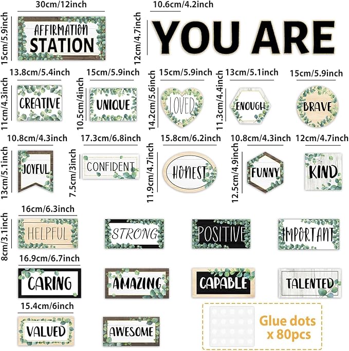 Eucalyptus Affirmation Station Bulletin Board Classroom Decorations Set Boho Greenery Growth Mindset Inspirational Bulletin Board Poster Positive Affirmations Accents Cutout for Teachers Wall Mirror