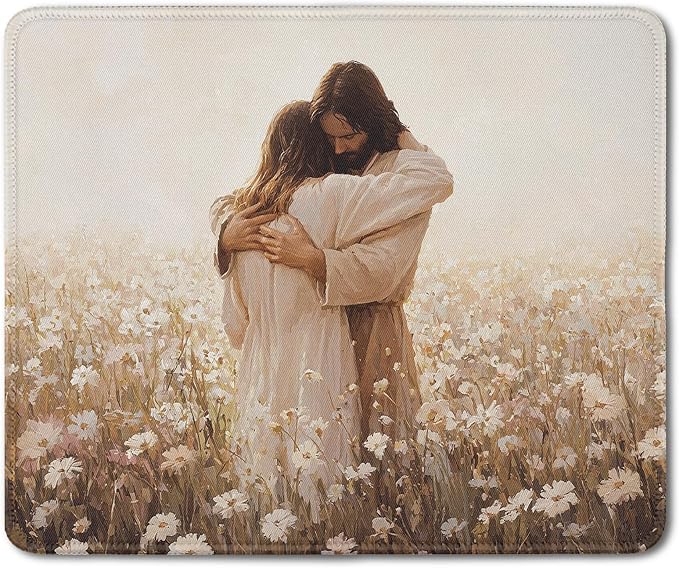 Christian Jesus Mouse Pad, Jesus Hugging Woman Religious Mouse Pads Mousepad for Home Office Dorm Computers Laptop Supplies Desk Accessories, 9.5x7.9 Inch