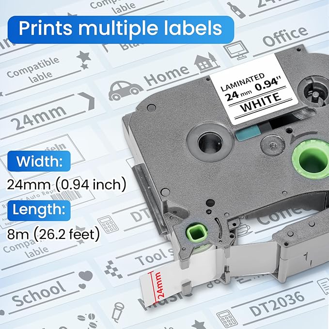 Label KINGDOM Compatible with Brother PTouch 24mm 0.94”(~1") TZe-251 TZ Tape, for PT-D610BT D600 700 P710BT PTP750W, Laminated White Label Maker Tape Tze251, 2-Pack