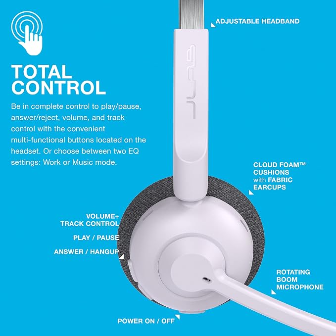 JLab Go Work Pop, On-Ear Wireless Headset, Bluetooth Multipoint, Noise Canceling Boom Mic, Lilac