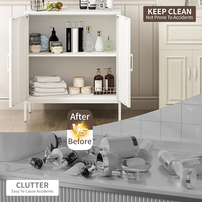 Metal Storage Cabinet,Storage Locker Cabinet with Shelves 2 Door Lockable Cabinet White Locking Tool File Cabinet Sideboard for Office, Garage, Bathroom