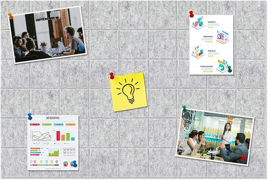 Large Square Felt Cork Board Tiles, Self Adhesive DIY Felt Bulletin Board Pin Board with 35 Pushpins for Office School Home Wall Decor Stickers Memos Photos Display (Light Grey)
