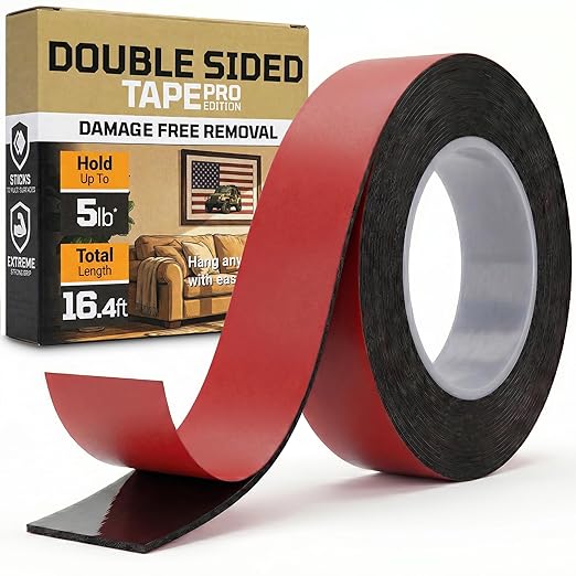 TOOLTROOPERS Wall-Safe Double-Sided Mounting Tape - Heavy-Duty 2-Sided Adhesive Tape - Damage-Free Removal, No Residue - Easy-Peel Liner for Home, Office, DIY, Posters & Signs – 16.4 ft Roll (Black)