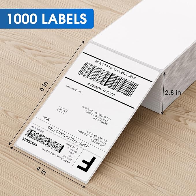 MaxGear 4" x 6" Direct Thermal Labels, 1000 Fanfold Labels, for Shipping & Mailing, Perforated White, Commercial Grade with Permanent Adhesive, Compatible with Most Thermal Printers,1 Stack