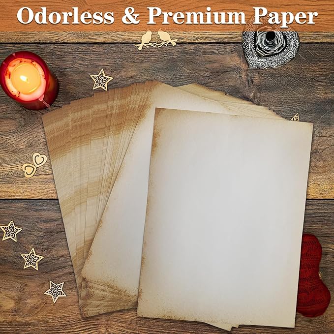 80 Sheets Vintage Paper, 8.5" x 11" Antique Stationary Paper for Writing, Letter Size Printer Paper, Double-sided Aged Parchment for Printing