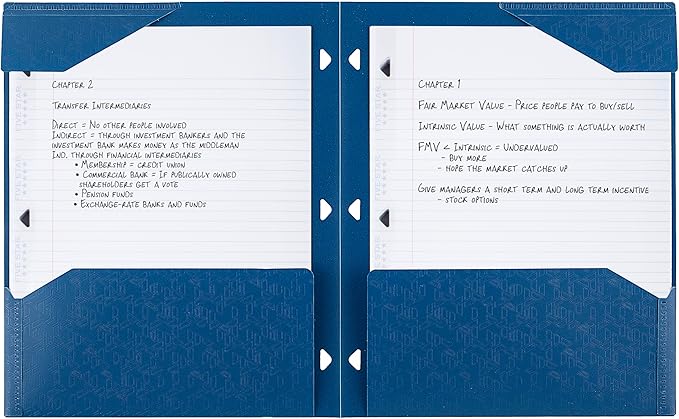 Five Star 2-Pocket Folder,Plastic Folder with Stay-Put Tabs,Fits 3-Ring Binder,Holds 8-1/2" x 11" Paper,Pacific Blue (333420C-ECM),(Pack of 2)