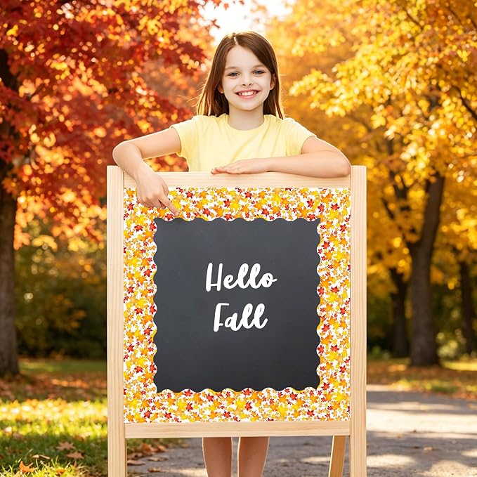 Lucleag 36Ft Maple Leaves Bulletin Board Border Roll, Thanksgiving Fall Leaves Border Autumn Leaf Bulletin Borders for Thanksgiving Fall Autumn Classroom Office Bulletins Board Decoration