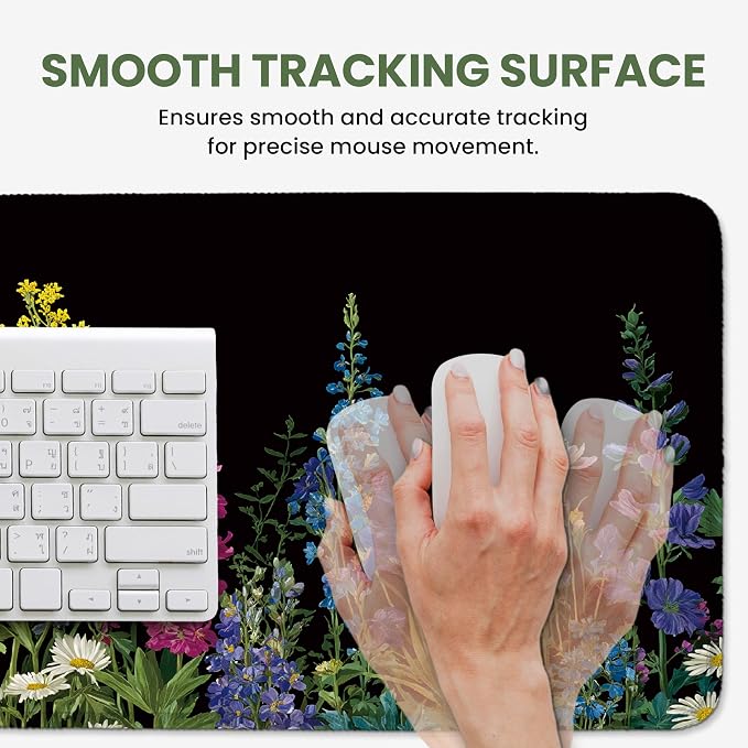 Aesthetic Desk Mat, Cute Starlit Floral Desk Pad Protector for Work & Decor, 35.4" x 15.7", Pretty Non-Slip Extended Mouse Pad for Office or Home