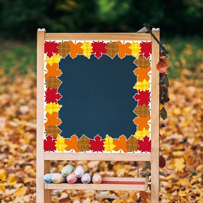 BeYumi Fall Leaves Border Trim - 65ft Fall Plaid Maple Leaves Shape Rolled Border Trim Autumn Thanksgiving Bulletin Board Set Harvest Party Decor School Classroom Office Chalkboard Door Decoration