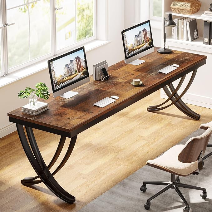 Tribesigns 2 Person Office Computer Desk, 78.7-Inch Extra Long Desk, Large Double Desk for Two People, Workstation Work Desk for Home Office with Stylish Legs (Brown)