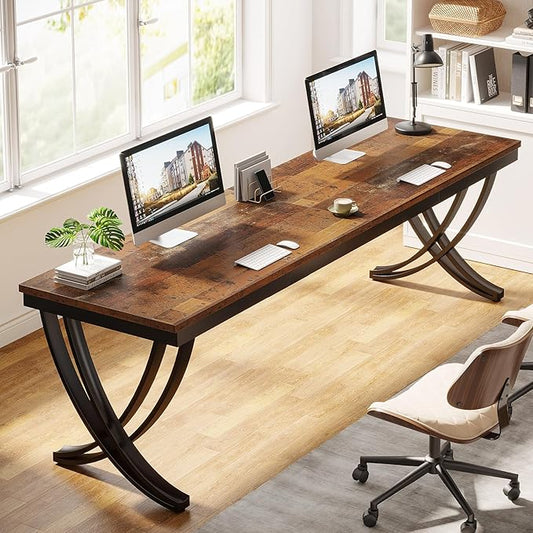 Tribesigns 2 Person Office Computer Desk, 78.7-Inch Extra Long Desk, Large Double Desk for Two People, Workstation Work Desk for Home Office with Stylish Legs (Brown)