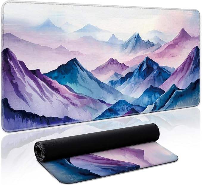 Aesthetic Desk Mat, Cute Distant Peaks Desk Pad Protector for Work & Decor, 35.4" x 15.7", Pretty Non-Slip Extended Mouse Pad for Office or Home