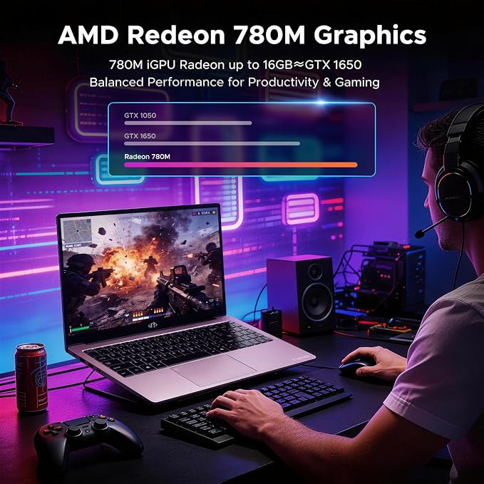 NIMO 15.6" IPS FHD Light-Gaming-Laptop, AMD Ryzen 7 8745HS 16GB DDR5 RAM 1TB SSD (8C/16T, up to 4.9 GHz Beat R9 7940HS) Radeon 780M GPU 100W Type-C Backlit Keyboard Fingerprint, for Students & Gamers