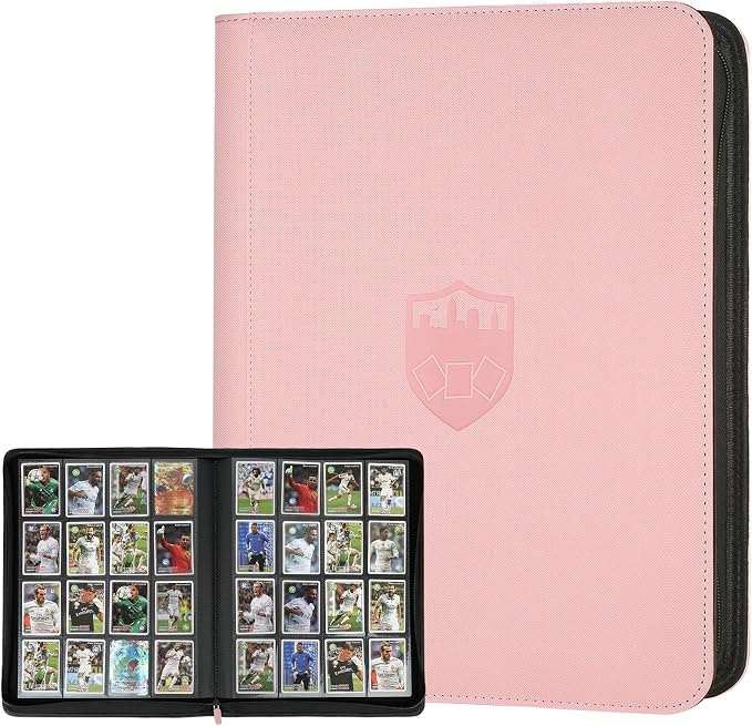 16 Pocket Ringless Side Loading Trading Card Binder, 1024 Cards PU Fixed Page Zipper Card Album for TCG Sports Game Cards, Not Fit Top Loaders (Pink)