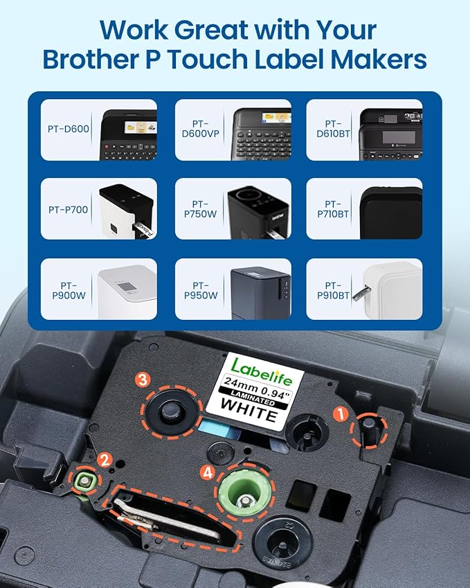 Labelife 10-Pack Replacement for Brother TZe-251 TZe251 TZe TZ Tape 24mm 0.94 Laminated White P Touch Label Maker Tape 1 Inch, Compatible with Brother PT-D600 PT-D610BT PT-P710BT PT-P700 PT-P910BT