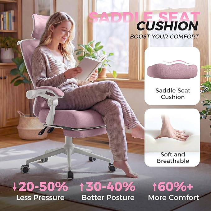 CYKOV Ergonomic Office Chair, Reclining, Footrest, Adjustable Lumbar, 350LB | 4-Way Headrest (4.72" + 60°), 2-Way Lumbar (2" + 1.18"), 90-135° Recline, Breathable Mesh, Gaming & Office, 5-Year Warranty